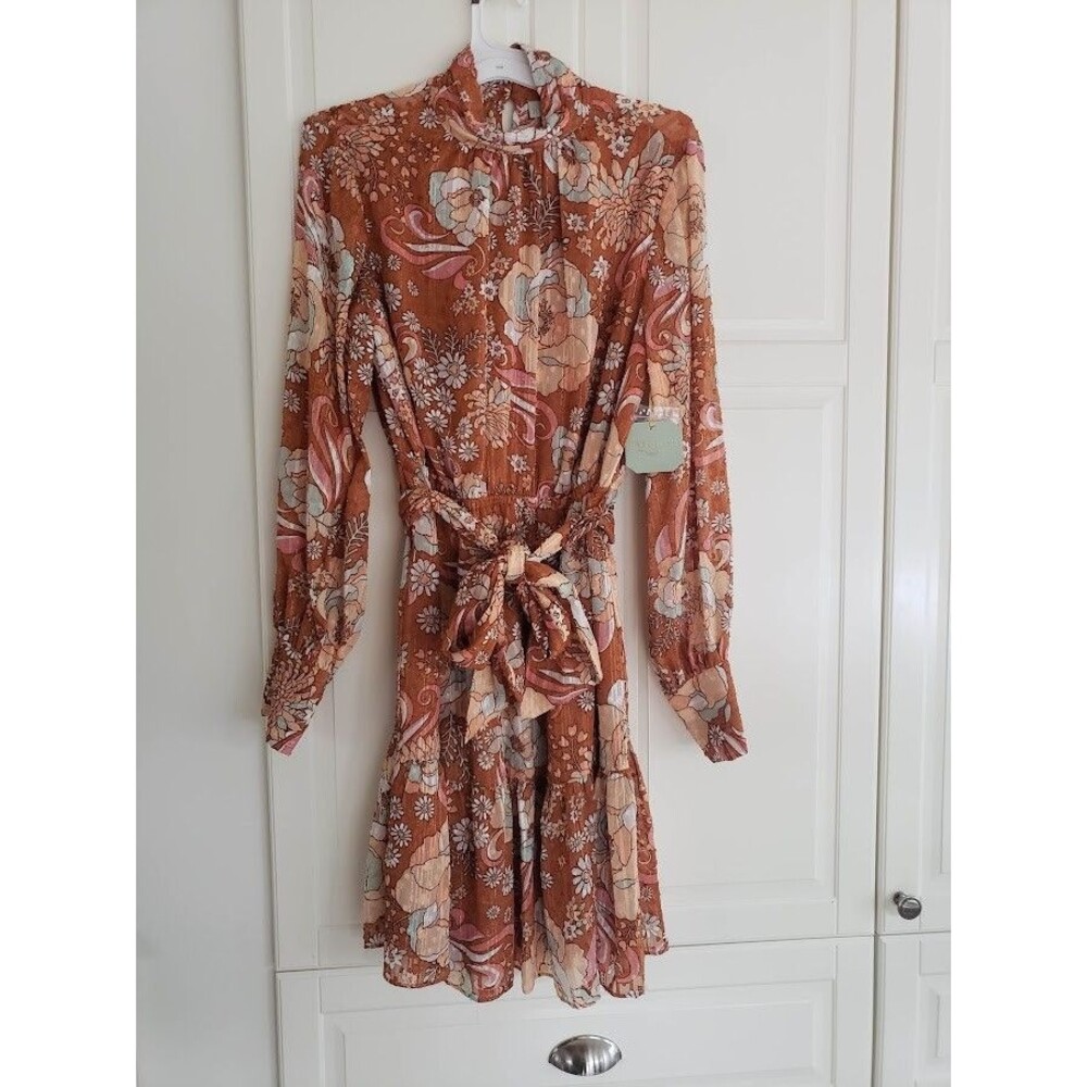 Ryegrass Long Sleeve Brown Floral Dress  - Womens size LARGE - NEW with tags - Picture 3 of 6